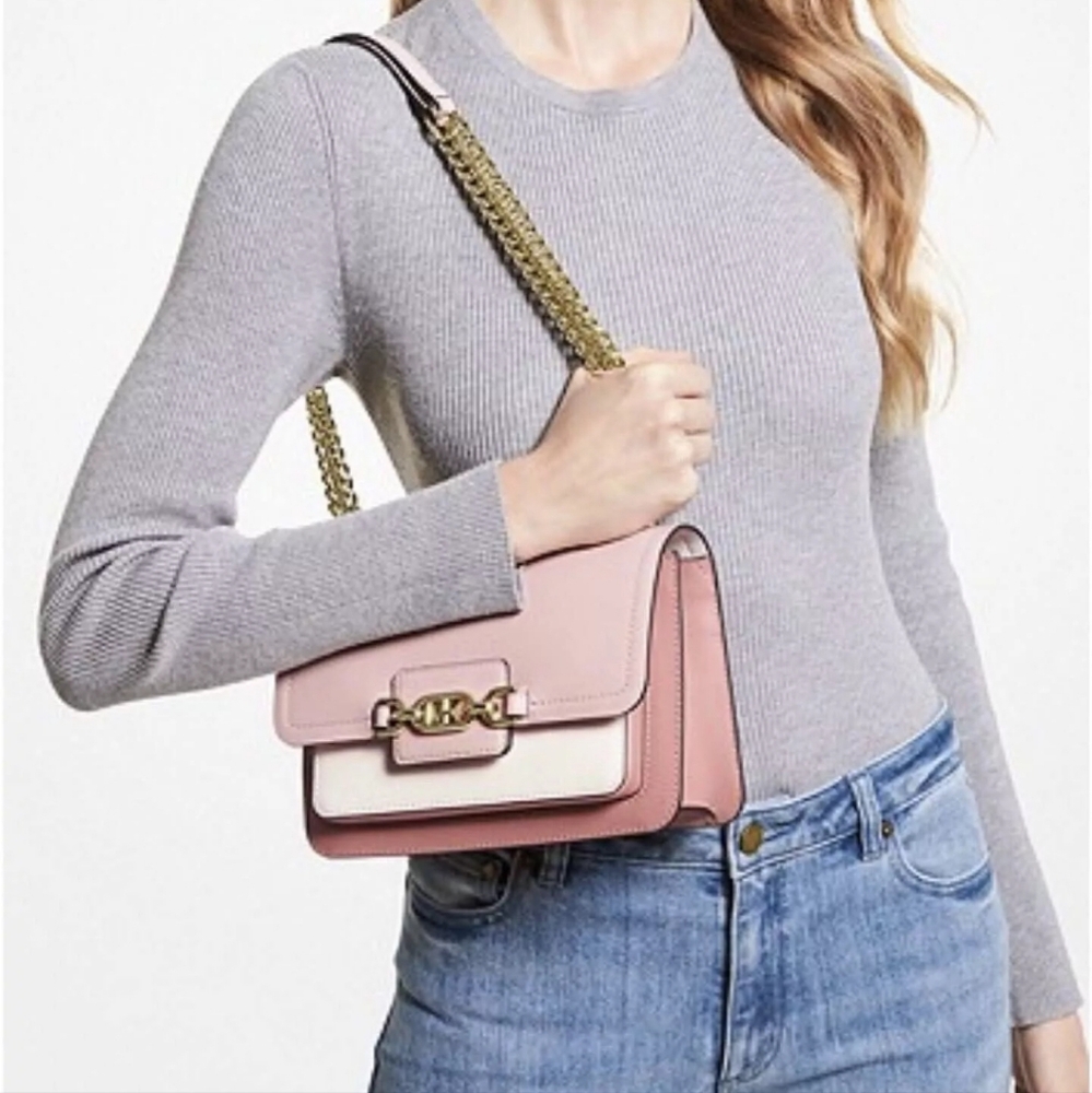 MICHAEL KORS Heather Pink White Colorblock Leather Chain New - Picture 1 of 10